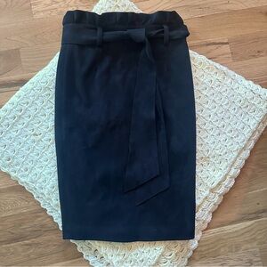 Antoinette Faux Suede Pencil Skirt Ruffle Waist with Tie Zipper Back XS Black